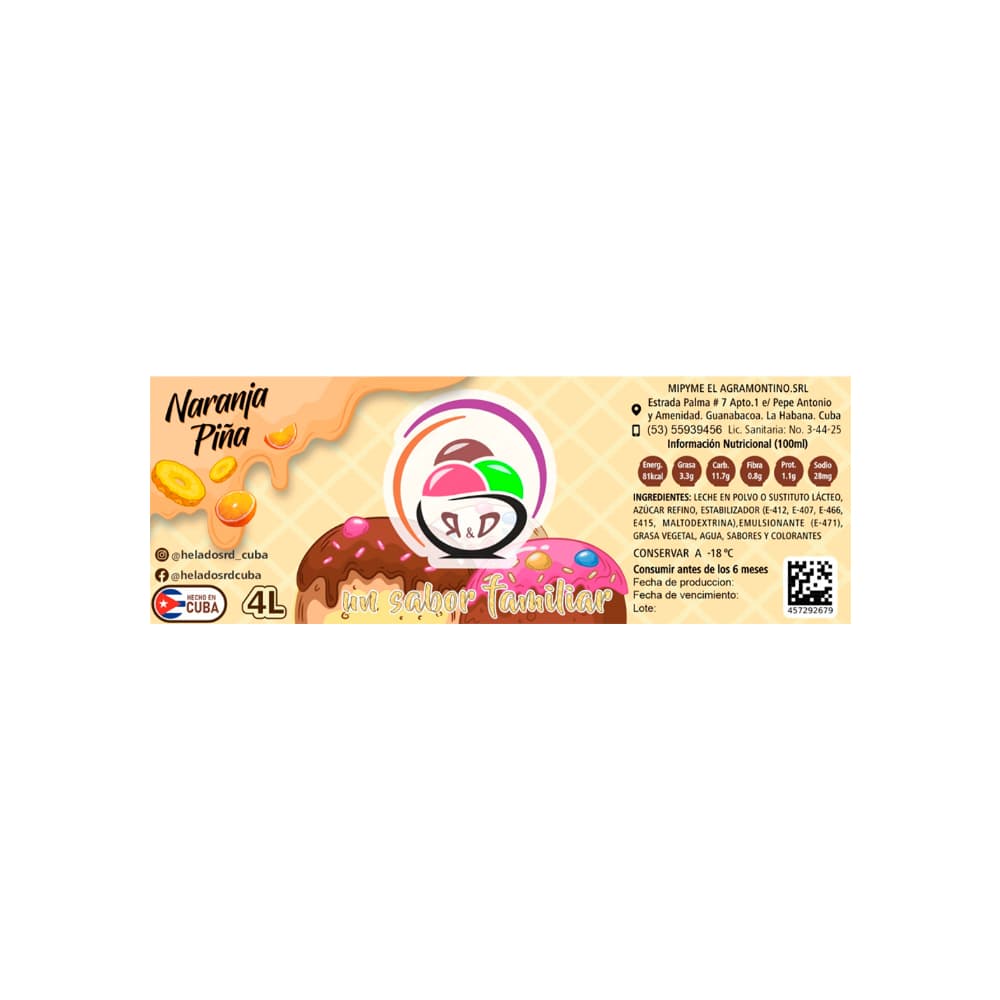 Helado sabor naranja piña R&D (4 L) - 2