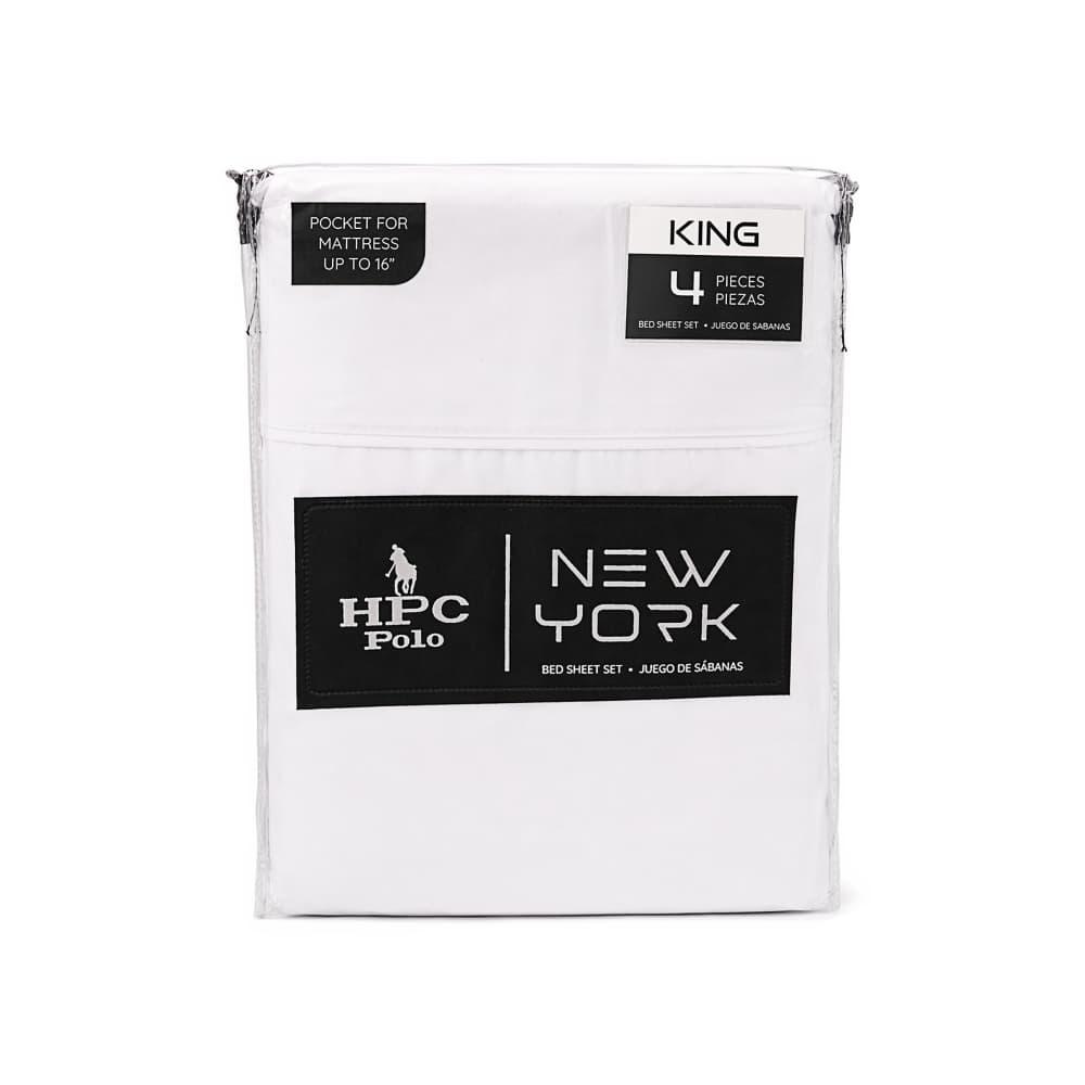 Juego de sábanas blanco extragrande de 4 piezas HPC Polo