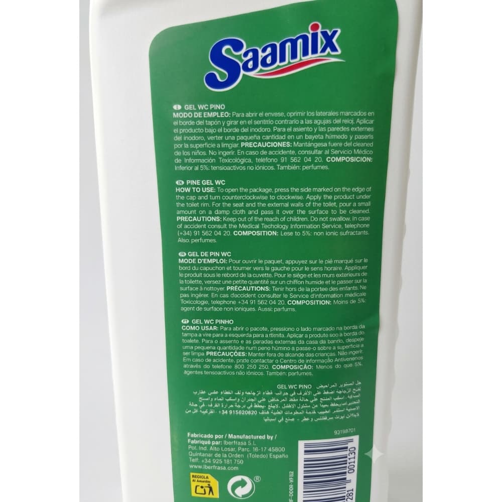 Gel limpiador para baños aroma pino Saamix (1 L) - 3