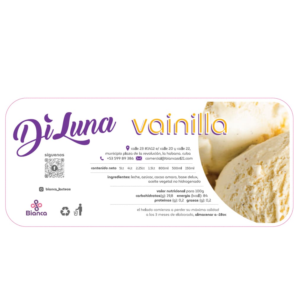 Helado sabor vainilla DiLuna (800 ml) - 2
