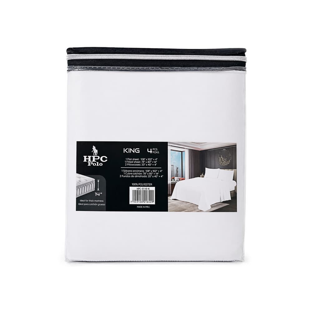 Juego de sábanas blanco extragrande de 4 piezas HPC Polo - 2